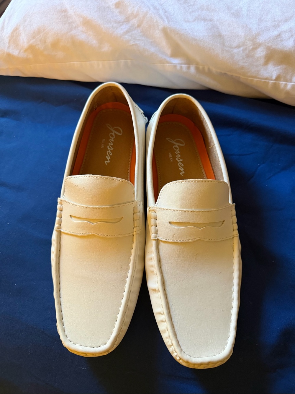 Jonsen Italian Cream Leather Penny Loafers for Men 10.5